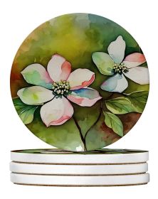 Virginia American Dogwood in Watercolor Large Sandstone Coasters Pack of 4 Absorbent Round Coasters Decor Gifts for Men or Women, 4 in, Multicolo