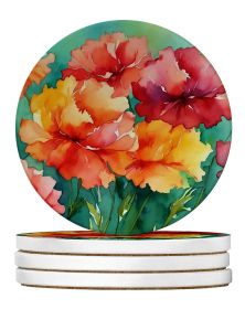 Ohio Scarlet Carnations in Watercolor Large Sandstone Coasters Pack of 4 Absorbent Round Coasters Decor Gifts for Men or Women, 4 in, Multicolor