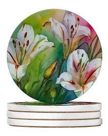 Utah Sego Lilies in Watercolor Large Sandstone Coasters Pack of 4 Absorbent Round Coasters Decor Gifts for Men or Women, 4 in, Multicolor