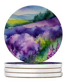 New Hampshire Purple Lilac in Watercolor Large Sandstone Coasters Pack of 4 Absorbent Round Coasters Decor Gifts for Men or Women, 4 in, Multicol